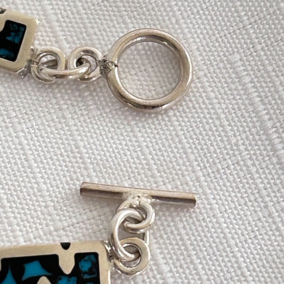 Sterling Silver 925 Aztec Mayan Turquoise Necklace And Earrings Set - Picture 6 of 10